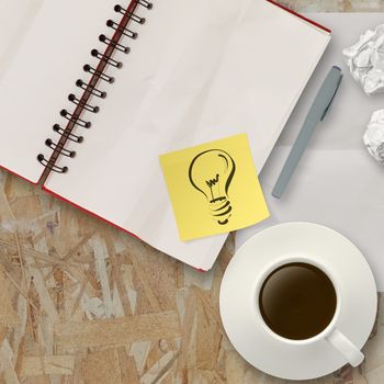 Workspace with coffee cup in composition as concept 