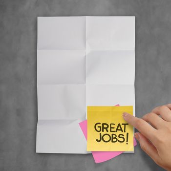 great job sticky notes on recycle crumpled paper background as concept
