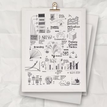 hand drawn business strategy on white book background as concept