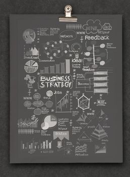 hand drawn business strategy on dark book background as concept