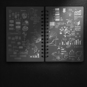 hand drawn book of success business strategy on dark background as concept