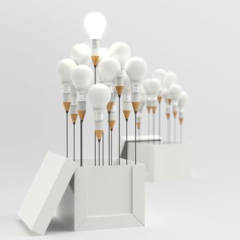 drawing idea pencil and light bulb concept outside the box as creative and leadership concept