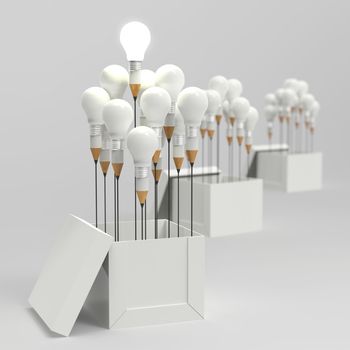 drawing idea pencil and light bulb concept outside the box as creative and leadership concept