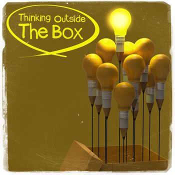 drawing idea pencil and light bulb concept outside the box as creative and leadership as vintage style