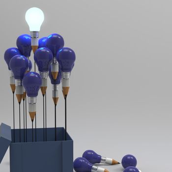 drawing idea pencil and light bulb concept outside the box as creative and leadership concept