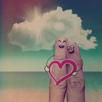 Finger family travels at the beach and heart sign as concept