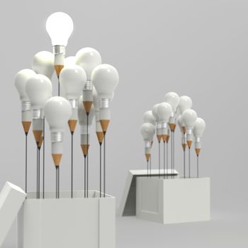 drawing idea pencil and light bulb concept outside the box as creative and leadership as vintage style