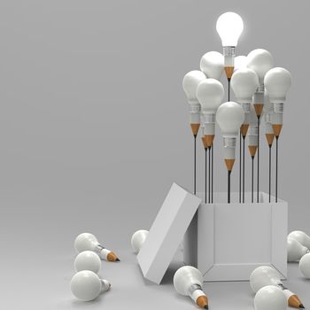 drawing idea pencil and light bulb concept outside the box as creative and leadership concept