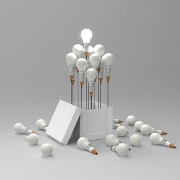 drawing idea pencil and light bulb concept outside the box as creative and leadership concept