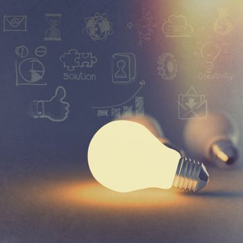 light bulb 3d on business strategy background as vintage style concept