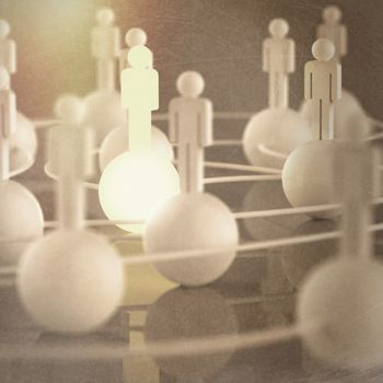 3d growing light human social network and leadership asvintage style concept