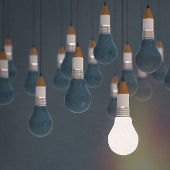 creative idea and leadership concept with 3d light bulb as concept