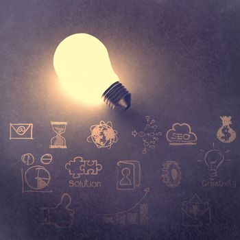 light bulb 3d on business strategy background as vintage style concept