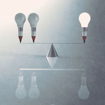 false balance of pencil lightbulb as vintage style concept