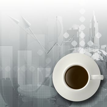 3d coffee cup on business strategy diagram as concept