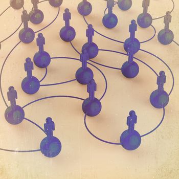 3d blue human social network as vintage style concept