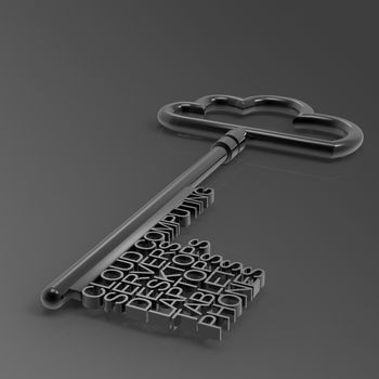 Cloud computing diagram with metallic cloud and the key as concept