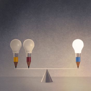 false balance of pencil lightbulb as vintage style concept