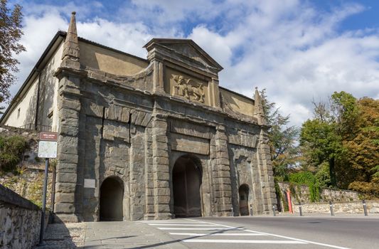 Medieval San Agostino gate in Bergamo, Italy.