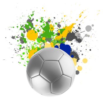 Soccer ball with Brazilian flag splashing colors