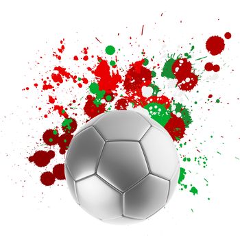 3d rendering of a soccer ball with flags splashing colors background