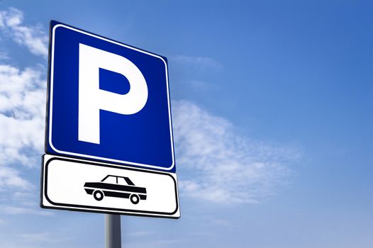 Parking signal with clouds and sky on background