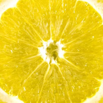 Details of skin and texture of a lemon slice. Extreme close-up. Ideas for background.