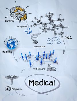 medical network on crumpled paper as concept