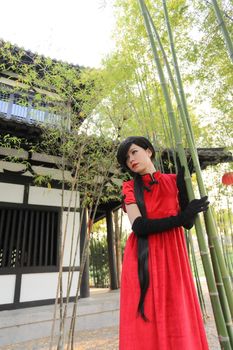 happy Chinese new year. beautiful young Asian woman dress traditional cheongsam