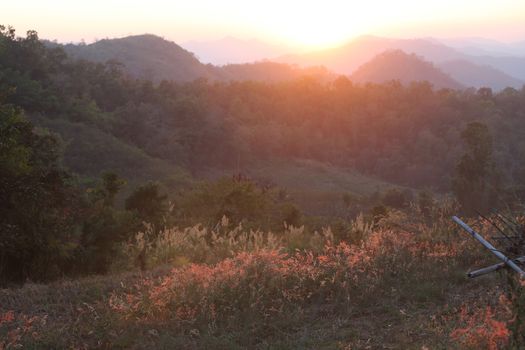 Thailand moutain in sunset with flare