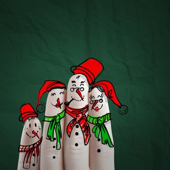  lovely family hand drawn and finger of snowmen,as concept idea