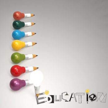 creative design hand drawn EDUCATION  word and light bulb 3d as concept