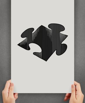 hand drawn puzzle sign on paper poster as partnership concept
