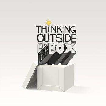 open box 3d and design word THINKING OUTSIDE OF THE BOX as concept