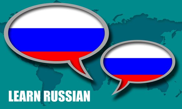 Learn Russian language speak bubble, 3d rendering