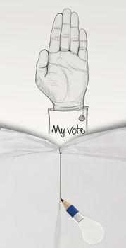 hand drawn Hand raised with MY VOTE text as concept