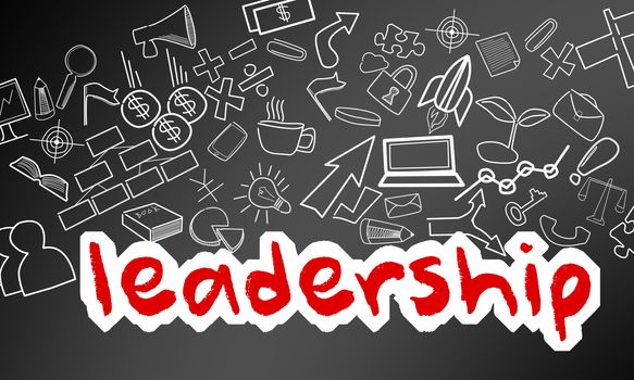 Leadership text with creative drawing for success concept, 3d rendering