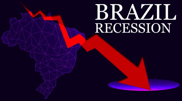 Brazil map with arrow indicated recession. 3d rendering