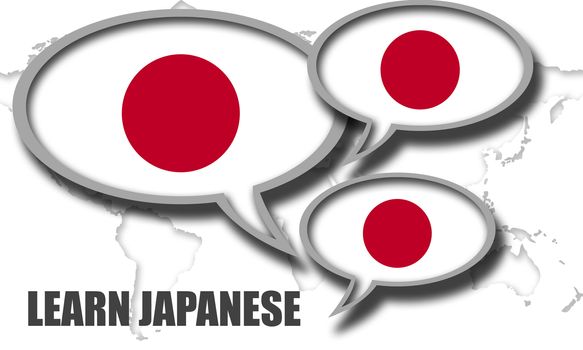 Learn Japanese language speak bubble, 3d rendering