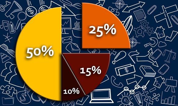 Pie chart with twenty five percent portion cut out, 3d rendering