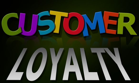 Customer loyalty word composed of multicolored alphabet, 3d rendering