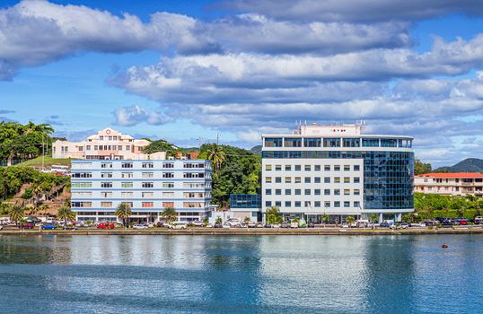 Two Blue Office Buildings on St Lucia Harbor