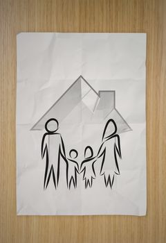 hand drawn of 3d house wtih family icon as insurance concept