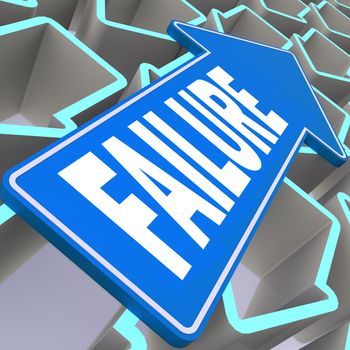 Failure word with blue arrow, 3D rendering