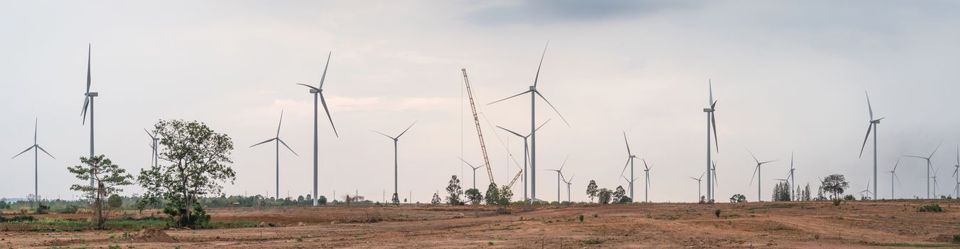 Panorama Wind turbine power at daylight 