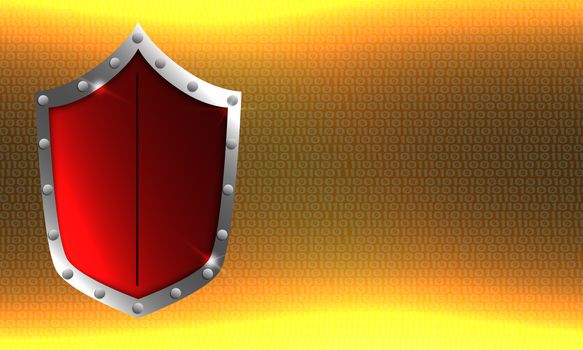 Red shield with binary background, 3d rendering