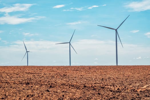 Panorama Wind turbine power at daylight with color filter