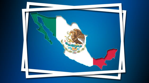 Mexico flag and map in white frames. 3d rendering
