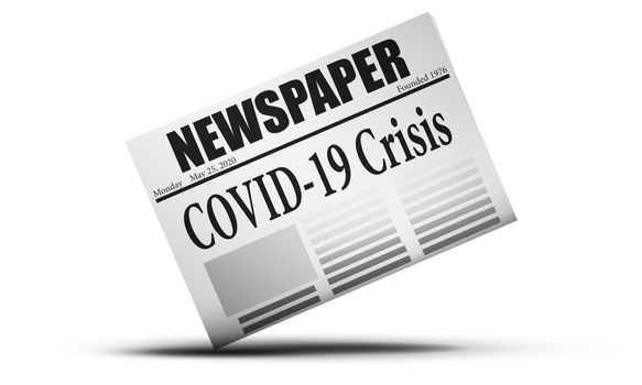 Newspaper issues with Covid-19 crisis news, 3d rendering