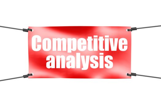 Competitive analysis word with red tie up banner, 3D rendering